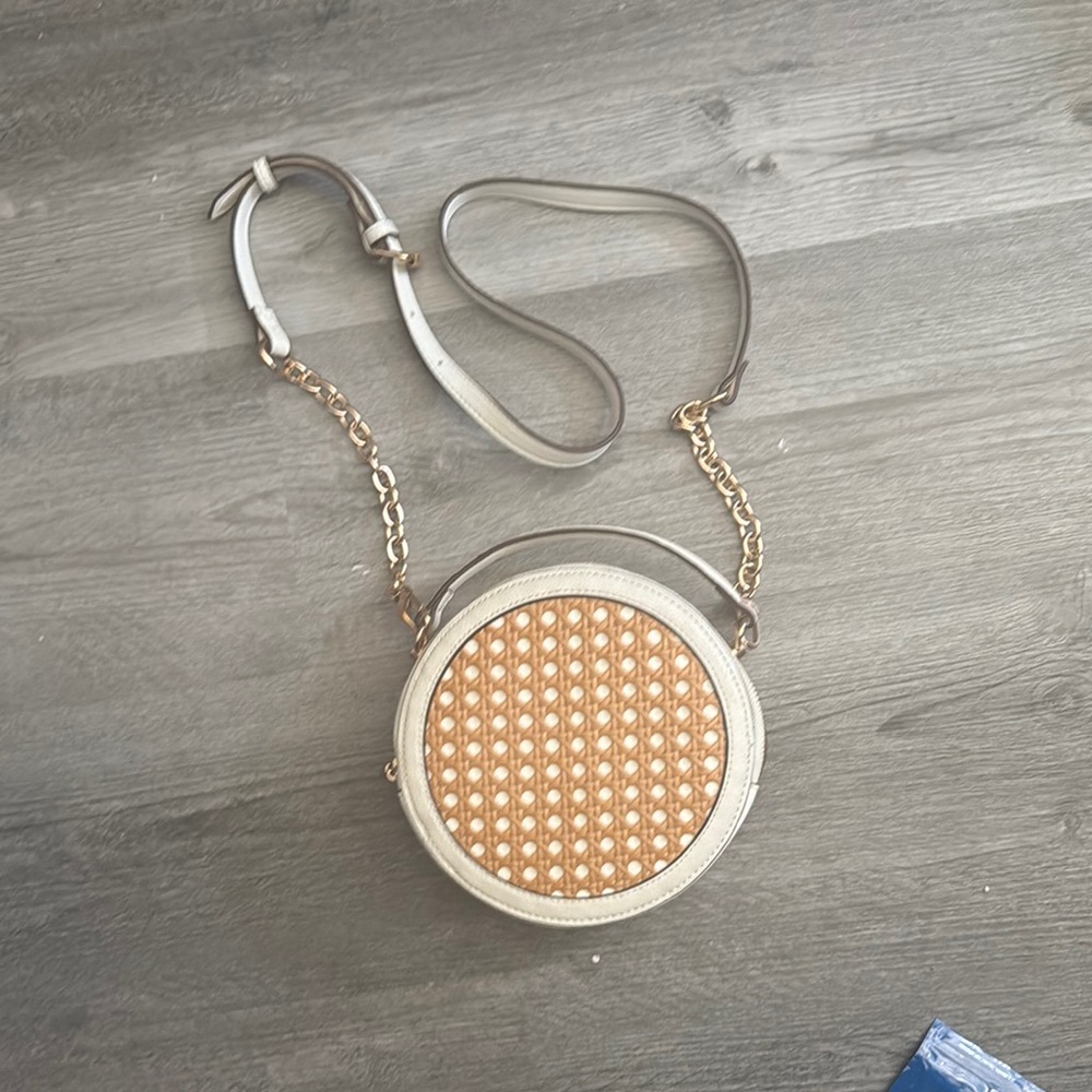 Anne Klein Leather Cream & Tan Woven Crossbody Bag with Top Handle - Picture 15 of 15